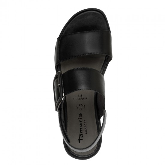 3000011102 Γυναικείο πέδιλο flatform tamaris comfort  δέρμα μαύρο