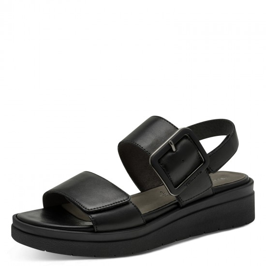 3000011102 Γυναικείο πέδιλο flatform tamaris comfort  δέρμα μαύρο