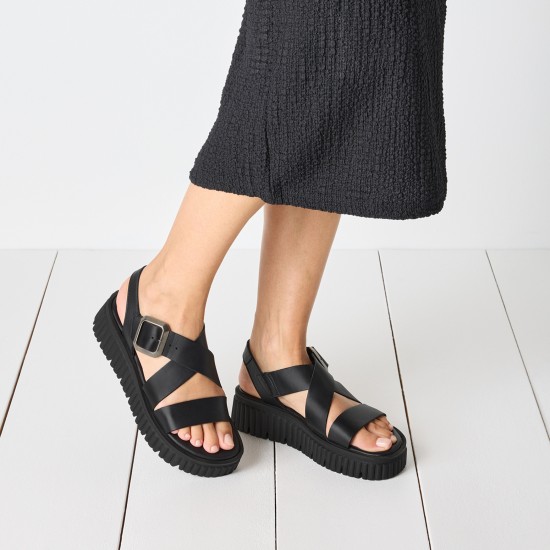3000013101 Γυναικείο σανδάλι πέδιλο δίπατο tamaris flatform δέρμα μαύρο