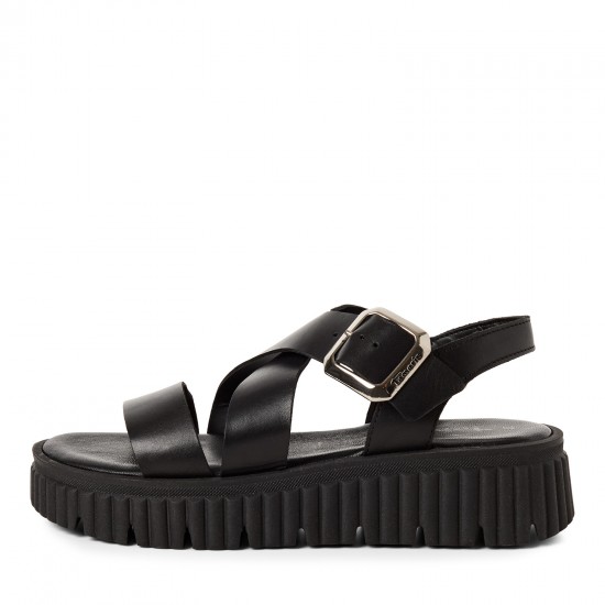 3000013101 Γυναικείο σανδάλι πέδιλο δίπατο tamaris flatform δέρμα μαύρο