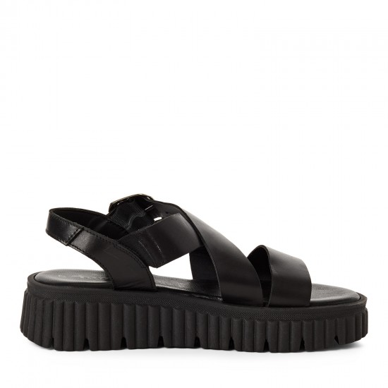 3000013101 Γυναικείο σανδάλι πέδιλο δίπατο tamaris flatform δέρμα μαύρο