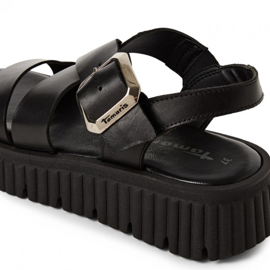 3000013101 Γυναικείο σανδάλι πέδιλο δίπατο tamaris flatform δέρμα μαύρο