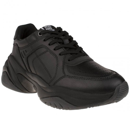 2000004003 Γυναικείο αθλητικό sneaker πλατφόρμα δέρμα μαύρο(πορτοκαλί πάτο)