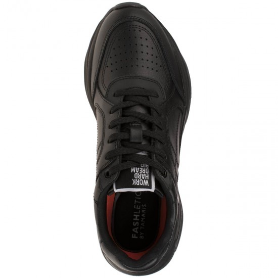 2000004003 Γυναικείο αθλητικό sneaker πλατφόρμα δέρμα μαύρο(πορτοκαλί πάτο)