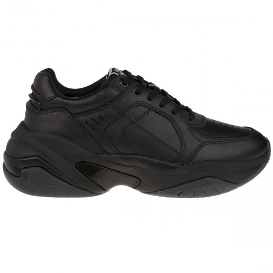 2000004003 Γυναικείο αθλητικό sneaker πλατφόρμα δέρμα μαύρο(πορτοκαλί πάτο)