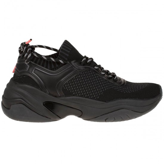 2000008501 Γυναικείο αθλητικό sneaker υφασμάτινο δετό μαύρο