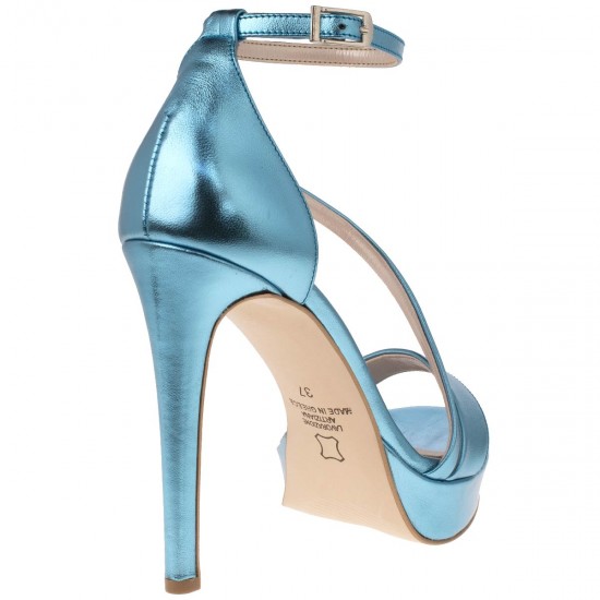 2000014911 Γυναικείο πέδιλο κλειστή φτέρνα με φιάπα δερμάτινο μεταλιζέ σιέλ