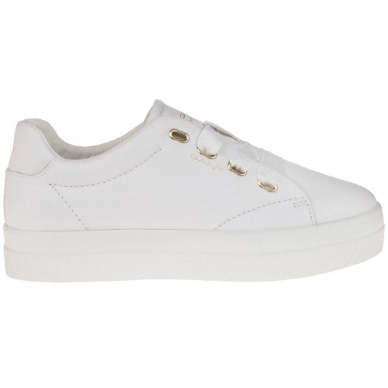 2000017501 Γυναικείο αθλητικό sneaker δίσολο δετό δερμάτινο λευκό