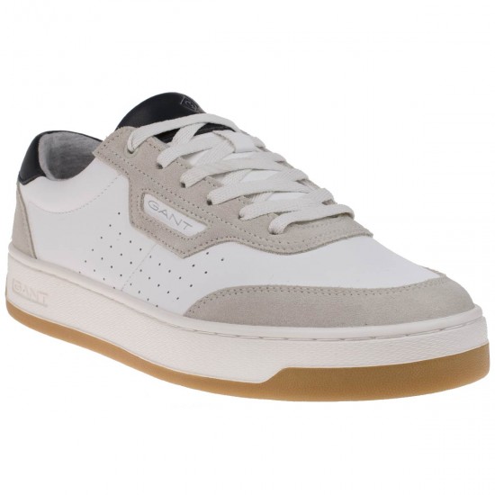 2000027901 Ανδρικό αθλητικό δετό sneaker δερμάτινο λευκό