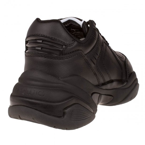 2000064201 Γυναικείο αθλητικό sneaker πλατφόρμα δέρμα μαύρο(φούξια πάτο)