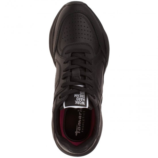 2000064201 Γυναικείο αθλητικό sneaker πλατφόρμα δέρμα μαύρο(φούξια πάτο)