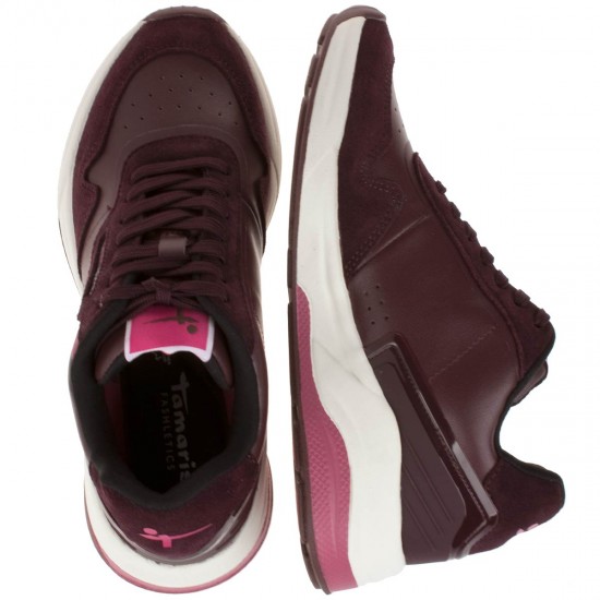 2000067402 Γυναικείο αθλητικό sneakers δετό δερμάτινο μπορντώ