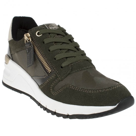 2000067602 Γυναικείο αθλητικό sneakers δετό καστόρι λαδί