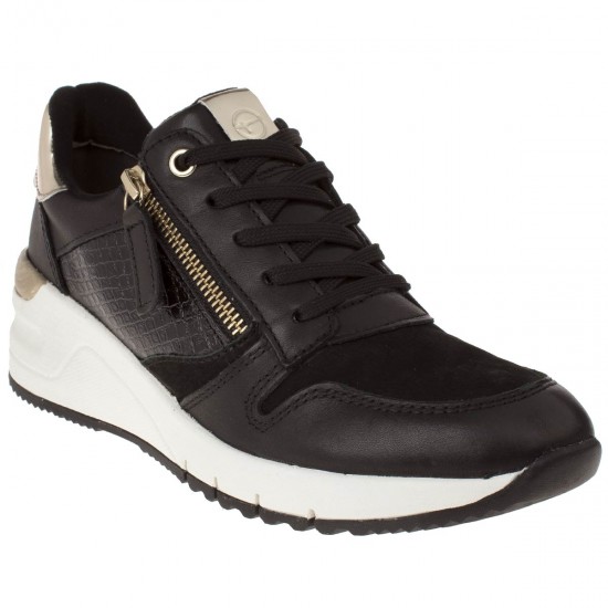 2000067603  Γυναικείο αθλητικό sneakers δετό καστόρι μαύρο χρυσό
