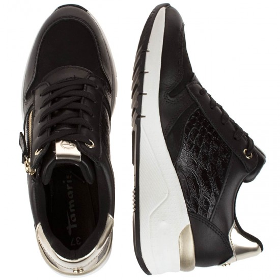 2000067603  Γυναικείο αθλητικό sneakers δετό καστόρι μαύρο χρυσό