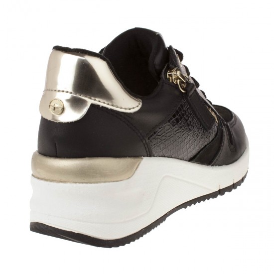 2000067603  Γυναικείο αθλητικό sneakers δετό καστόρι μαύρο χρυσό