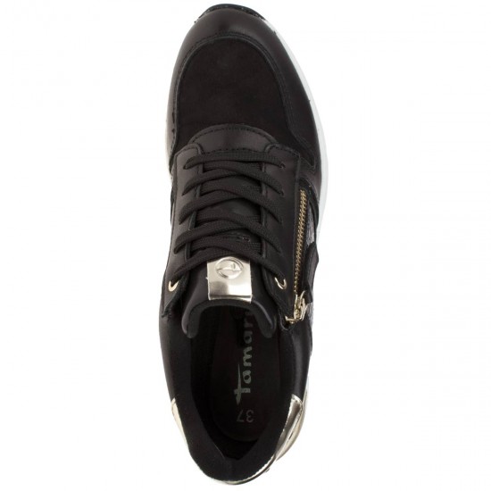2000067603  Γυναικείο αθλητικό sneakers δετό καστόρι μαύρο χρυσό