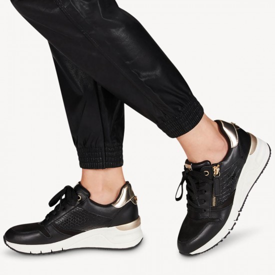 2000067603  Γυναικείο αθλητικό sneakers δετό καστόρι μαύρο χρυσό