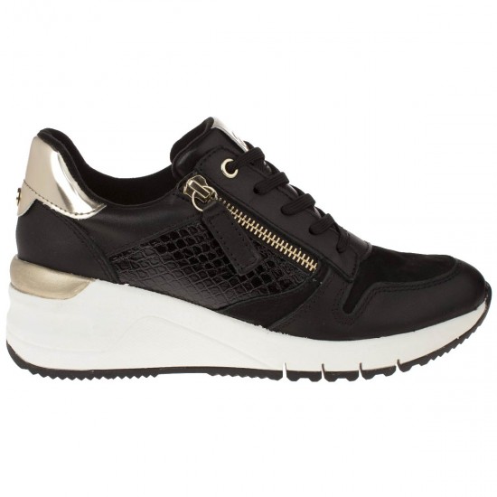 2000067603  Γυναικείο αθλητικό sneakers δετό καστόρι μαύρο χρυσό