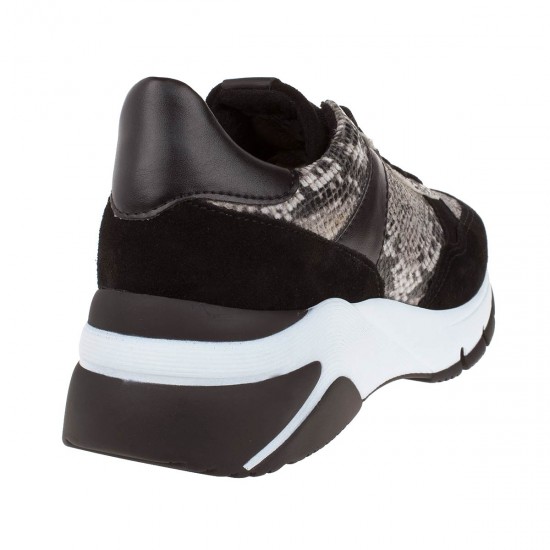 2000068601 Γυναικείο αθλητικό sneakers δερμάτινο δετό φίδι μέ καστόρι μαύρο