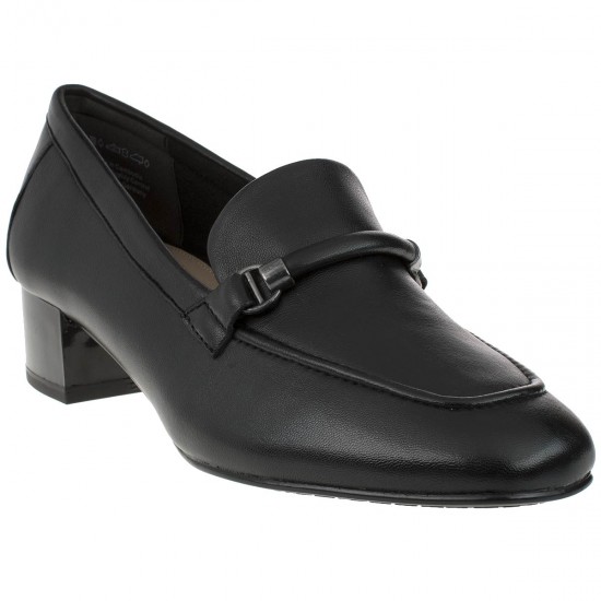 2000073501 Γυναικείο loafers μοκασίνι μεσαίο τακούνι δερμάτινο μαύρο