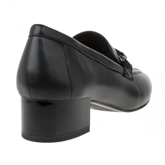 2000073501 Γυναικείο loafers μοκασίνι μεσαίο τακούνι δερμάτινο μαύρο