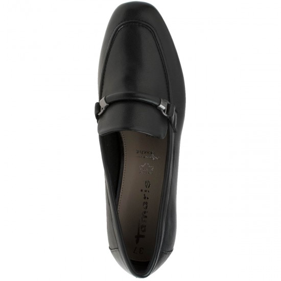 2000073501 Γυναικείο loafers μοκασίνι μεσαίο τακούνι δερμάτινο μαύρο