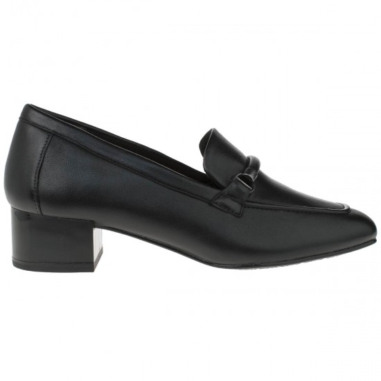 2000073501 Γυναικείο loafers μοκασίνι μεσαίο τακούνι δερμάτινο μαύρο
