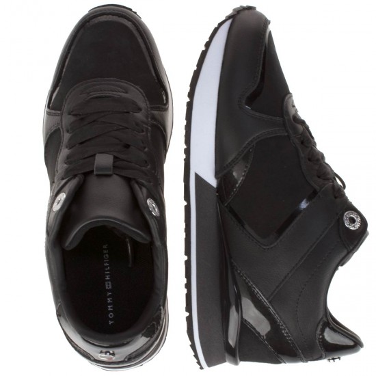 2000083101 Γυναικείο sneaker αθλητικό δετό δερματίνη μαύρο