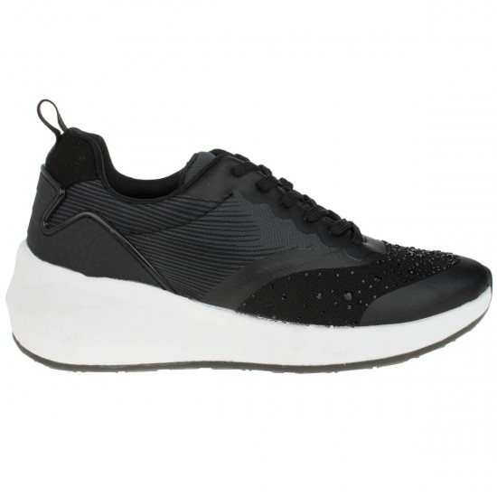 2000084501 Γυναικείο αθλητικό sneakers δετό υφασμα μαύρο