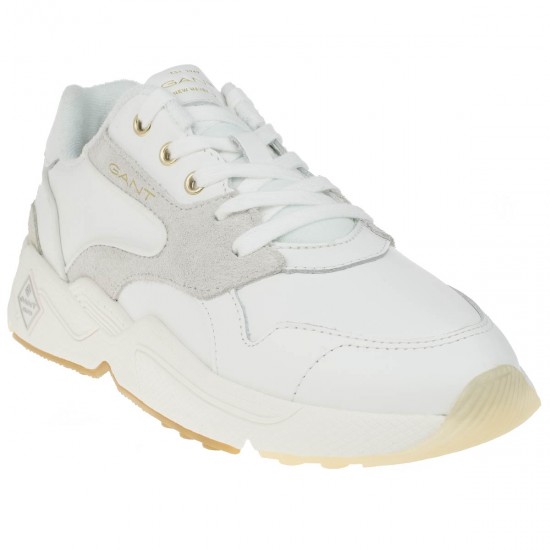 2000088401 Γυναικείο αθλητικό δετό sneaker καστόρι / δέρμα λευκό