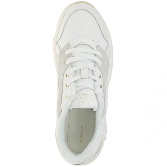 2000088401 Γυναικείο αθλητικό δετό sneaker καστόρι / δέρμα λευκό
