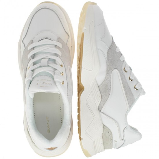 2000088401 Γυναικείο αθλητικό δετό sneaker καστόρι / δέρμα λευκό