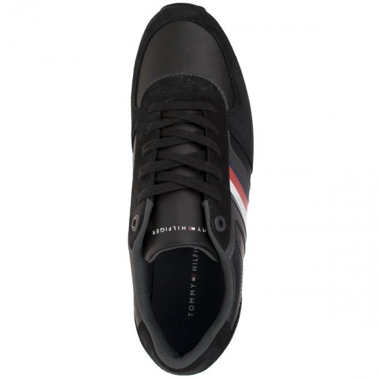 2000093201 Ανδρικό αθλητικό sneakers δετό δερμάτινο μαύρο