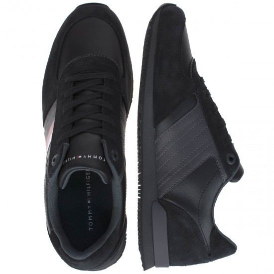2000093201 Ανδρικό αθλητικό sneakers δετό δερμάτινο μαύρο