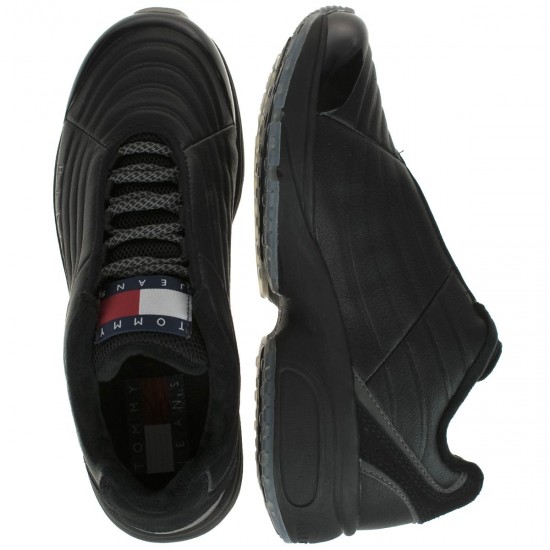 2000101201 Γυναικείο sneaker αθλητικό δετό δερμάτινο μαύρο