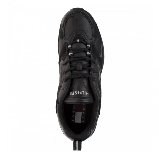 2000104901 Ανδρικό sneaker αθλητικό δετό δερμάτινο μαύρο