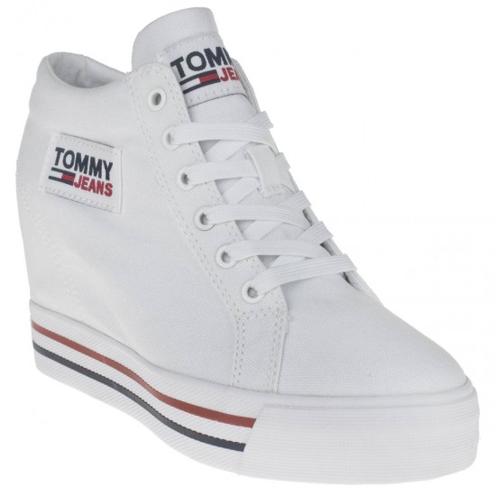 2000110501 Γυναικείο αθλητικό sneaker πλατφόρμα ψηλή πάνινο λευκό