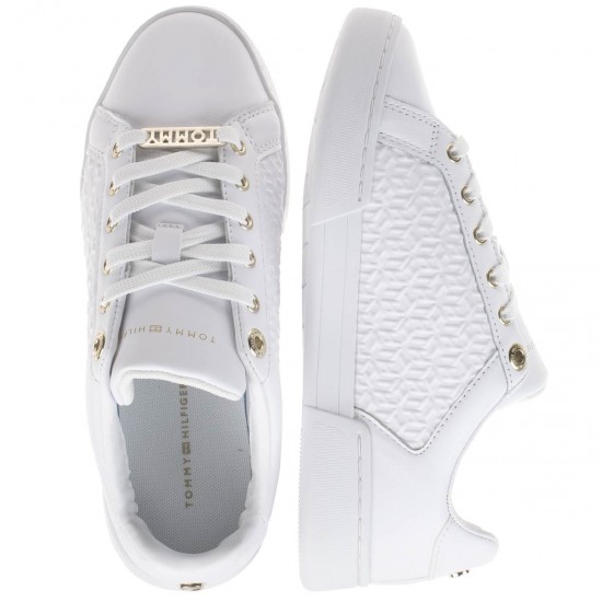 2000111301 Γυναικείο sneakers αθλητικό χαμηλό δετό οικολογικό δέρμα λευκό/χρυσό