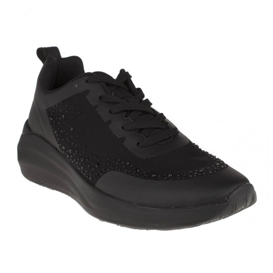 2000127001 Γυναικείο αθλητικό sneakers δετό υφασμα μαύρο