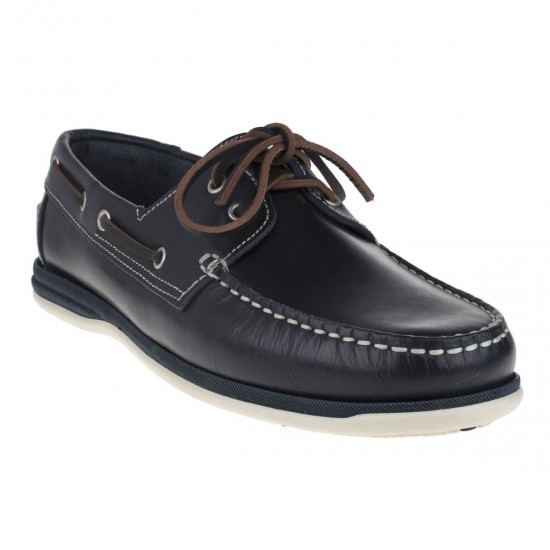 2000134401 Ανδρικό loafers ιστιοπλοϊκό δετό δερμάτινο μπλε