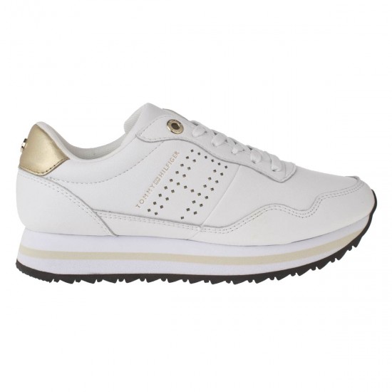 2000137601 Γυναικείο αθλητικό sneaker δετό  οικολογικό δέρμα λευκό/πλατίνα