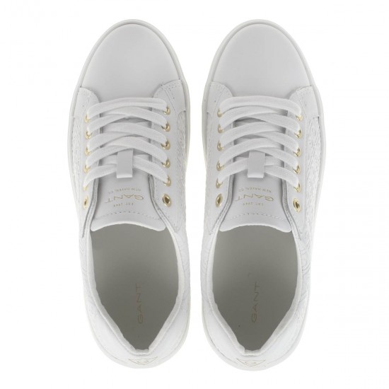 2000148701 Γυναικείο sneakers αθλητικό δετό δέρμα λευκό