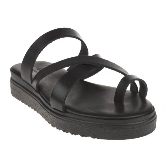 2000173901 Γυναικείο σανδάλι τσόκαρο δέρμα μαύρο