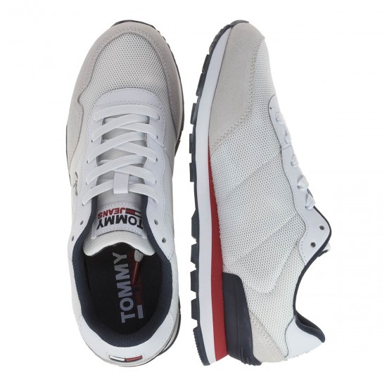 2000175203 Ανδρικό δετό sneakers καστορι λευκό/μπλέ