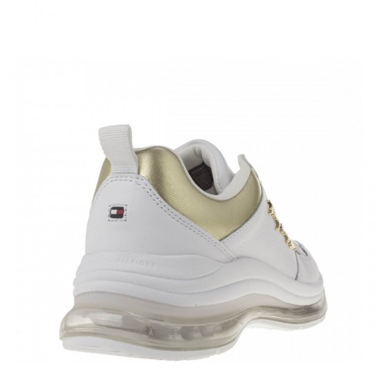 2000175701 Γυναικείο αθλητικό Sneaker δετό δέρμα λευκό/χρυσό