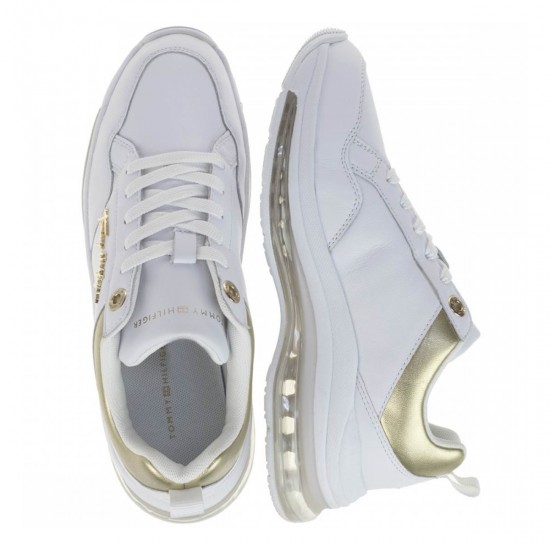 2000175701 Γυναικείο αθλητικό Sneaker δετό δέρμα λευκό/χρυσό
