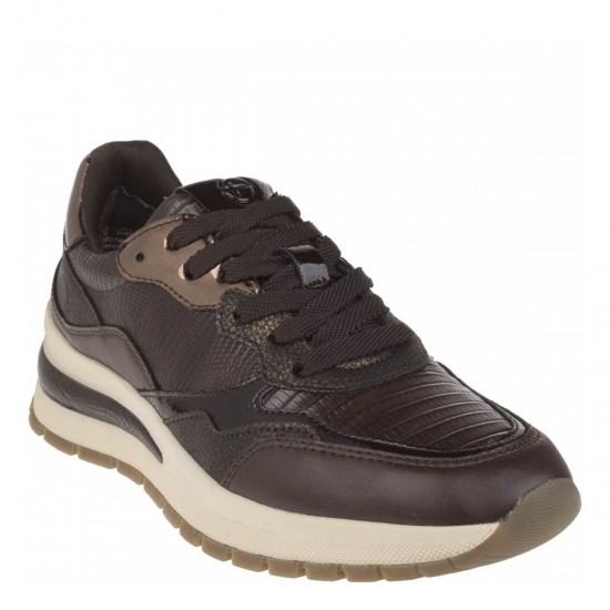 2000180301 Γυναικείο αθλητικό sneakers δετό καφέ μπρονζέ