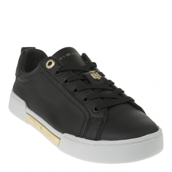 2000189201 Γυναικείο αθλητικό sneakers δετό δέρμα μαύρο
