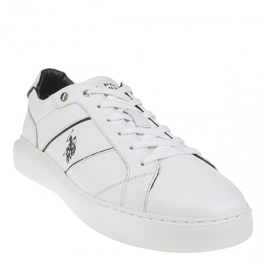 2000190301 Ανδρικό αθλητικό sneakers δετό δέρμα λευκό
